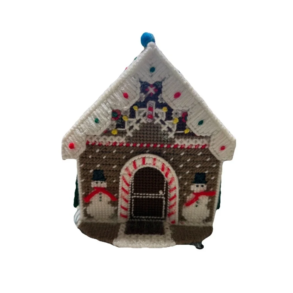 Vintage Handmade Plastic Canvas Needlepoint‎ Christmas House Gingerbread Decor